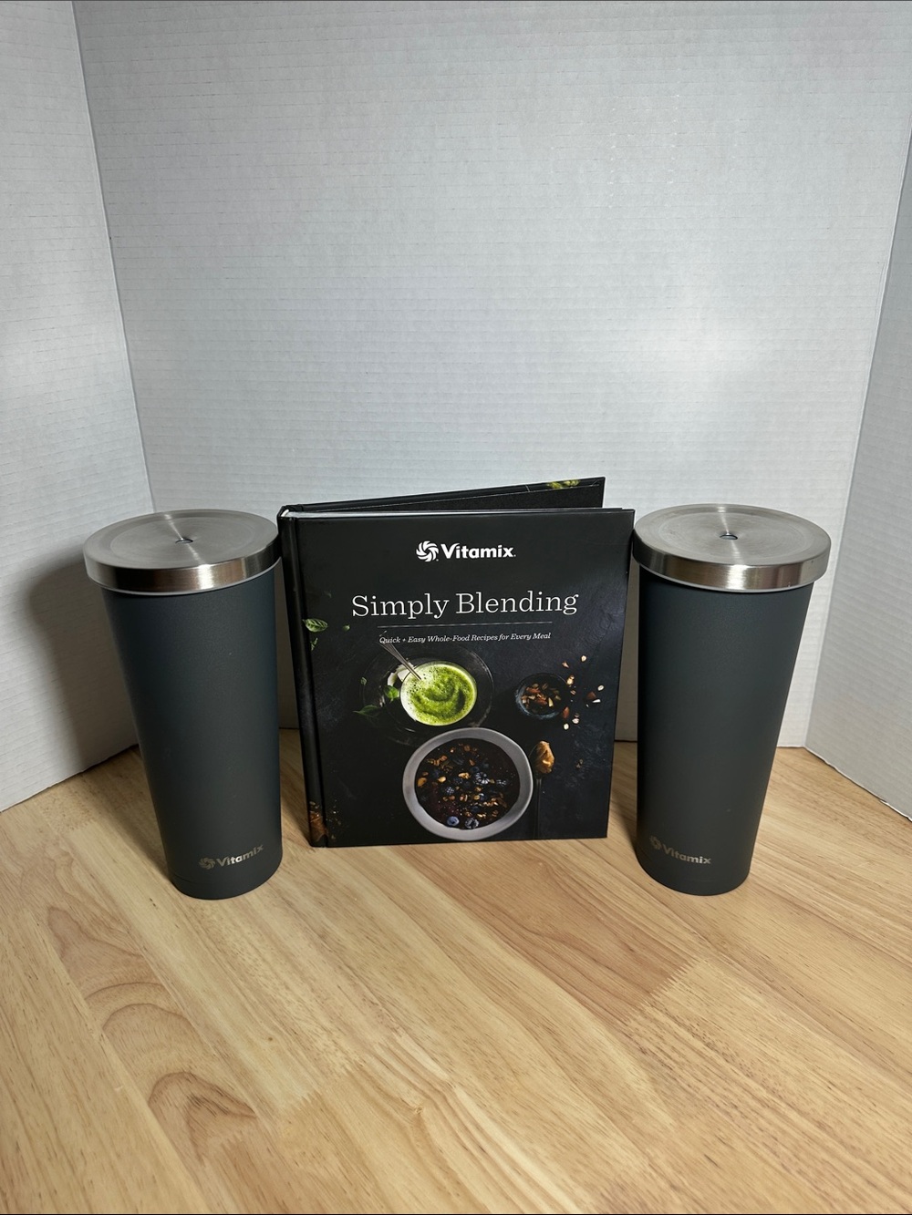 Two Vitamix 24 oz Stainless Steel Insulated Tumbler + Vitamix Recipe Book